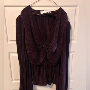 Astr Purple Pleated Twist-Front Long Sleeve Blouse